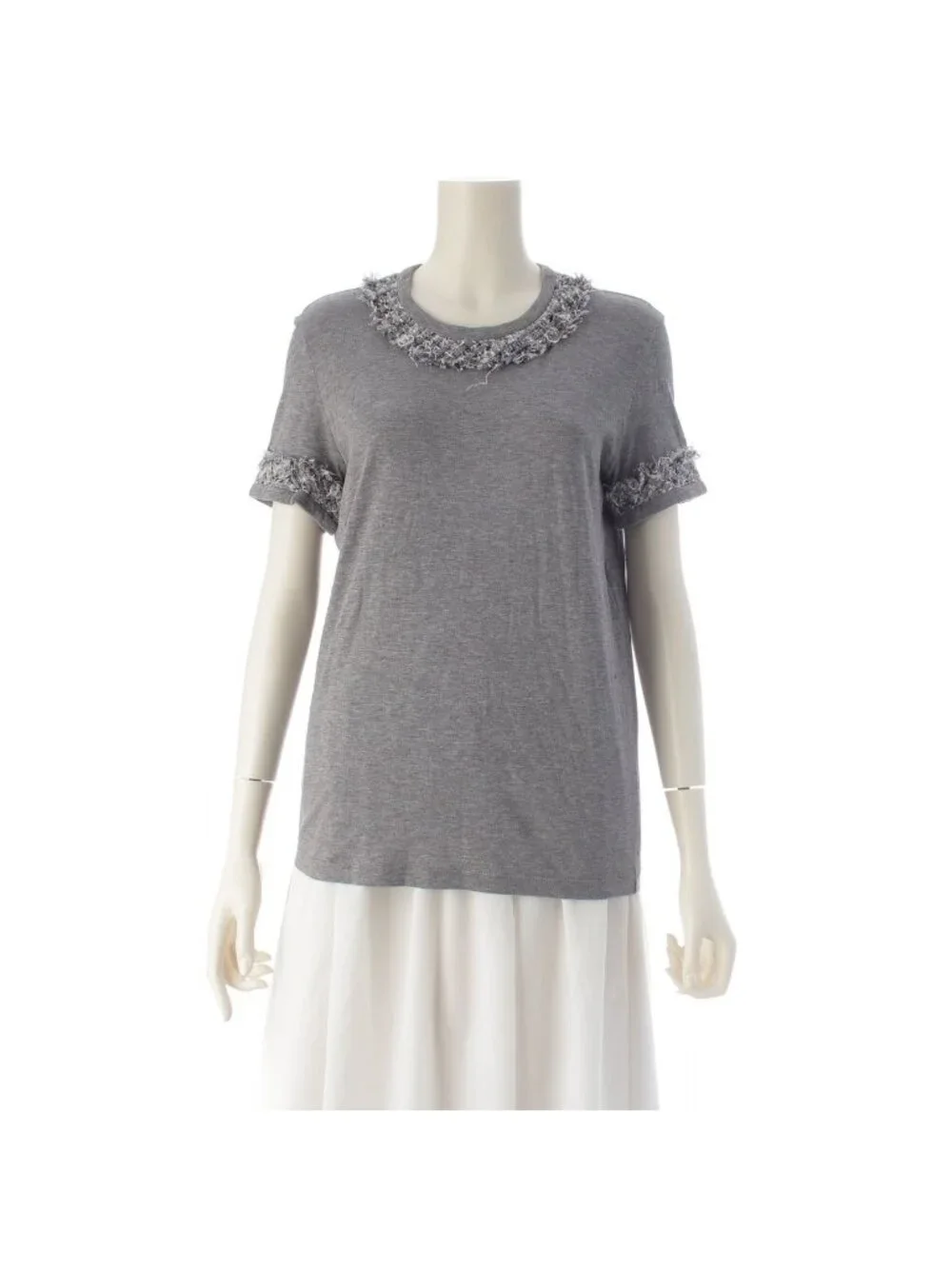Chanel Cotton Lion Button Tweed Short Sleeve T-Shirt Gray 38